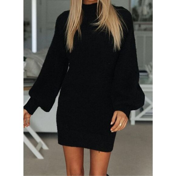 NEW EXLURA Mock Neck Bodycon Mini Sweater Dress L - Picture 1 of 7